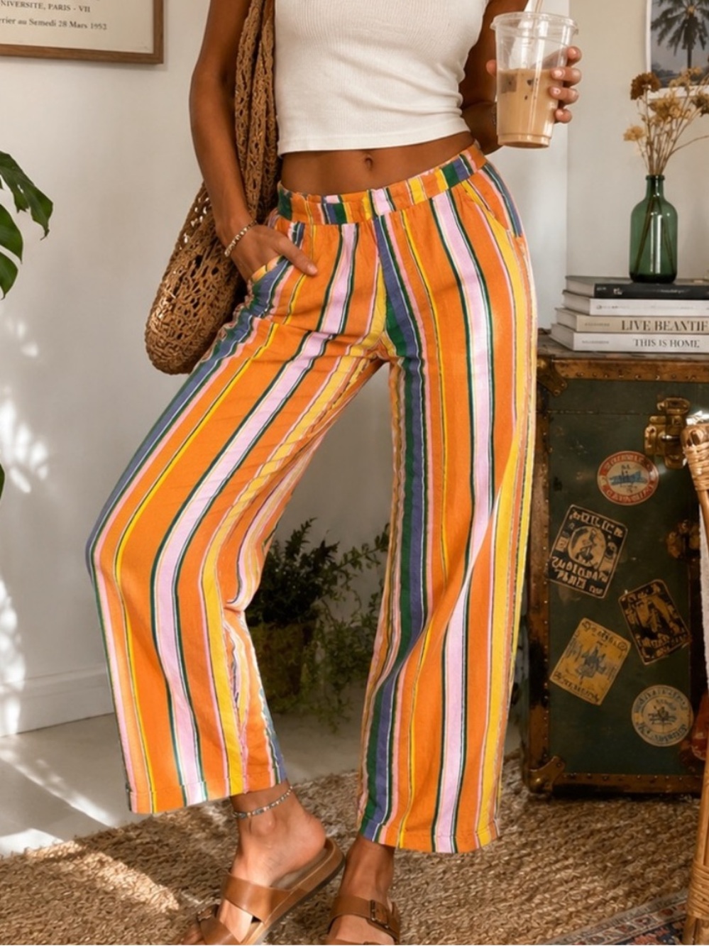 Free people striped cropped pants